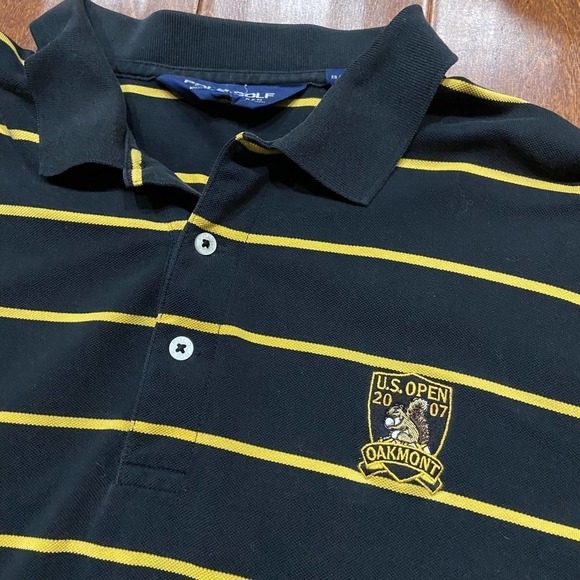 Polo Golf US Open 2007 Oakmont Striped Black Yellow Shirt Men's Size Large - Picture 3 of 8